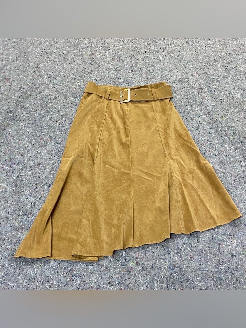 Luly K NYC Vintage Y2K Skirt Asymmetrical Tan Faux Suede Panelled Belted Medium